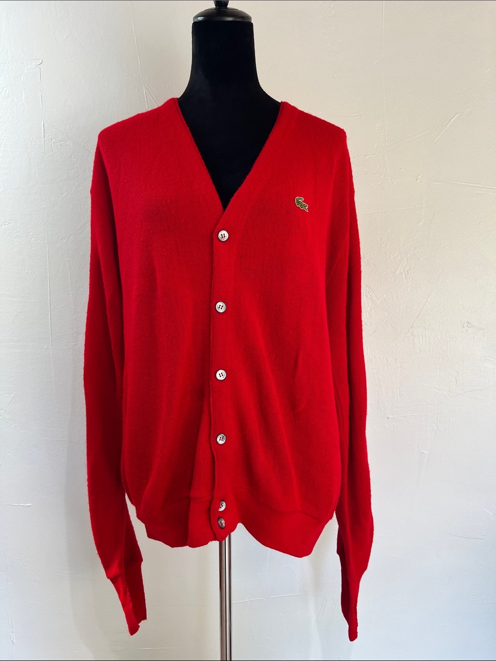 Lacoste Red V-Neck Button Front Cardigan academia preppy classic y2k clueless